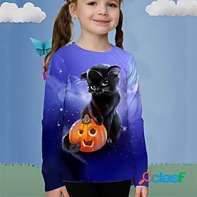 Kids Girls T shirt Long Sleeve Purple 3D Print Cat Pumpkin