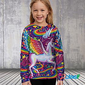 Kids Girls T shirt Long Sleeve Purple 3D Print Rainbow