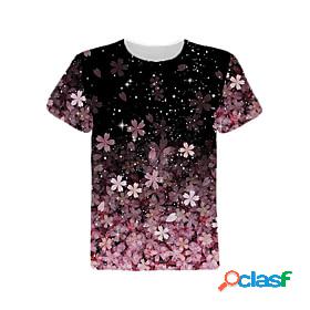 Kids Girls T shirt Short Sleeve 3D Print Floral Purple