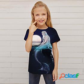 Kids Girls T shirt Short Sleeve 3D Print Mermaid Blue