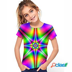 Kids Girls T shirt Short Sleeve 3D Print Rainbow Children