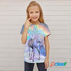 Kids Girls' T shirt Short Sleeve 3D Print Rainbow Horse
