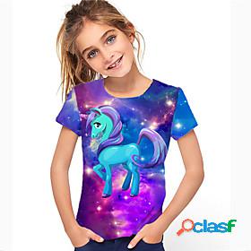 Kids Girls T shirt Short Sleeve 3D Print Unicorn Animal
