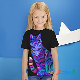 Kids Girls T shirt Short Sleeve Black 3D Print Cat Daily