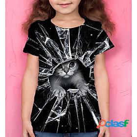 Kids Girls' T shirt Short Sleeve Black 3D Print Cat Print