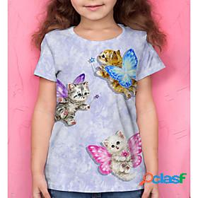 Kids Girls' T shirt Short Sleeve Blue 3D Print Cat Print