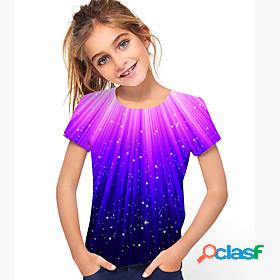 Kids Girls T shirt Short Sleeve Purple 3D Print Optical