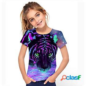 Kids Girls T shirt Short Sleeve Rainbow 3D Print Animal