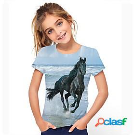 Kids Girls T shirt Short Sleeve Rainbow 3D Print Horse