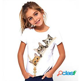 Kids Girls' T shirt Short Sleeve White 3D Print Cat Print