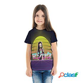 Kids Girls T shirt Tee Blouse Short Sleeve Anime Cartoon 3D