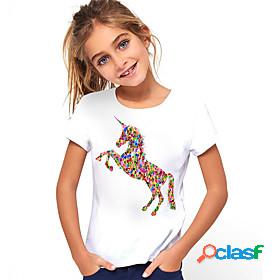 Kids Girls T shirt Tee Cat Horse Short Sleeve Graphic 3D