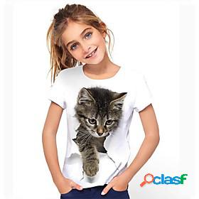 Kids Girls T shirt Tee Cat Short Sleeve Graphic Animal