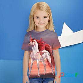 Kids Girls T shirt Tee Horse Unicorn Short Sleeve Graphic 3D