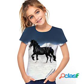 Kids Girls T shirt Tee Horse Unicorn Short Sleeve Graphic 3D