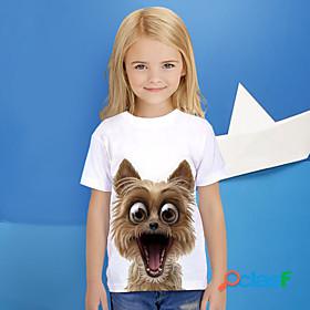 Kids Girls T shirt Tee Short Sleeve Cat Dog Animal Print