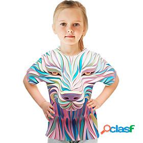 Kids Girls T shirt Tee Short Sleeve Color Block 3D Animal