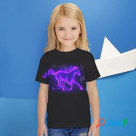 Kids Girls T shirt Tee Short Sleeve Horse Unicorn Graphic 3D