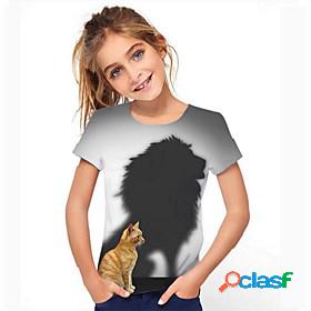 Kids Girls T shirt Tee Short Sleeve Rainbow 3D Print Lion