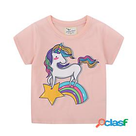 Kids Girls T shirt Tee Short Sleeve Unicorn Print Animal