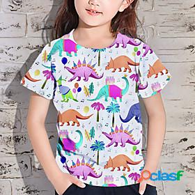 Kids Girls T shirt Tee Short Sleeve White 3D Print Dinosaur