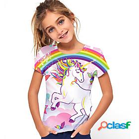 Kids Girls T shirt Tee Unicorn Short Sleeve Rainbow Graphic