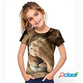 Kids Girls Tee Short Sleeve Rainbow 3D Print Graphic Animal