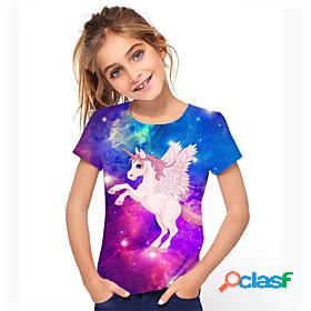 Kids Girls Tee Unicorn Short Sleeve Graphic Rainbow Children