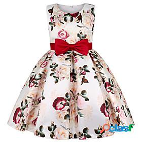 Kids Little Dress Girls Floral Bow Beige Knee-length