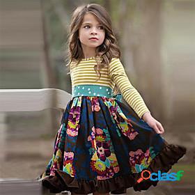 Kids Little Dress Girls Floral Navy Blue Knee-length Cotton