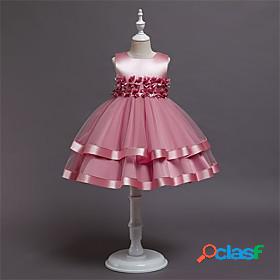 Kids Little Dress Girls Plain Party Daily Tulle Dress Bow