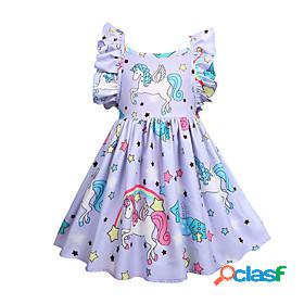 Kids Little Dress Girls Solid Colored Geometric Unicorn