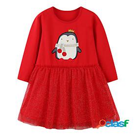 Kids Little Girls Dress Animal Daily A Line Dress Ruched Red