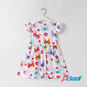 Kids Little Girls Dress Butterfly Animal White Knee-length