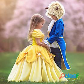 Kids Little Girls Dress Cartoon Layered Ruched Lace Yellow