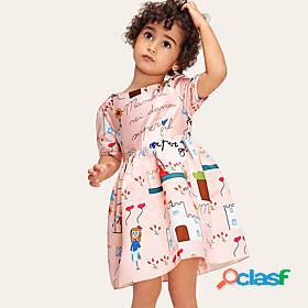 Kids Little Girls' Dress Cartoon Print Blushing Pink