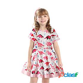 Kids Little Girls Dress Dinosaur Animal Print Blushing Pink