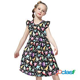 Kids Little Girls Dress Dinosaur Vacation A Line Dress