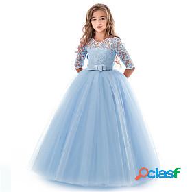 Kids Little Girls Dress Floral Lace Solid Colored Party