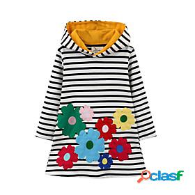 Kids Little Girls Dress Floral Striped Daily Print White