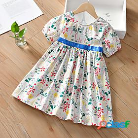 Kids Little Girls Dress Flower / Floral White floral blue