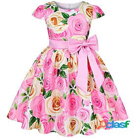 Kids Little Girls Dress Flower Party Skater Dress Bow Blue