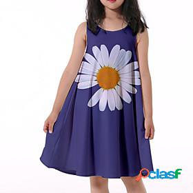 Kids Little Girls Dress Graphic Daisy Print Blue Knee-length