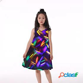 Kids Little Girls Dress Graphic Print Rainbow Asymmetrical