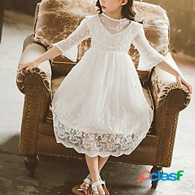 Kids Little Girls' Dress Jacquard White Embroidered Lace