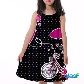 Kids Little Girls Dress Polka Dot Graphic Print Black