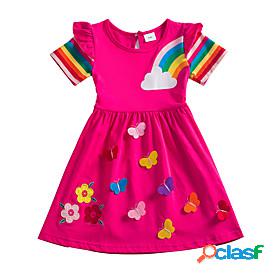 Kids Little Girls' Dress Rainbow Floral Flower Butterfly Sun