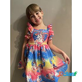 Kids Little Girls Dress Rainbow Floral Patchwork Party