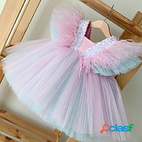 Kids Little Girls Dress Rainbow Party Birthday Ruffle Grey