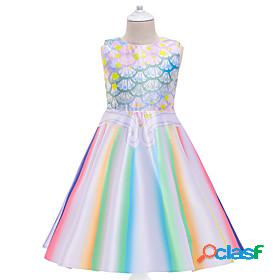 Kids Little Girls' Dress Rainbow Striped Mermaid Print Blue